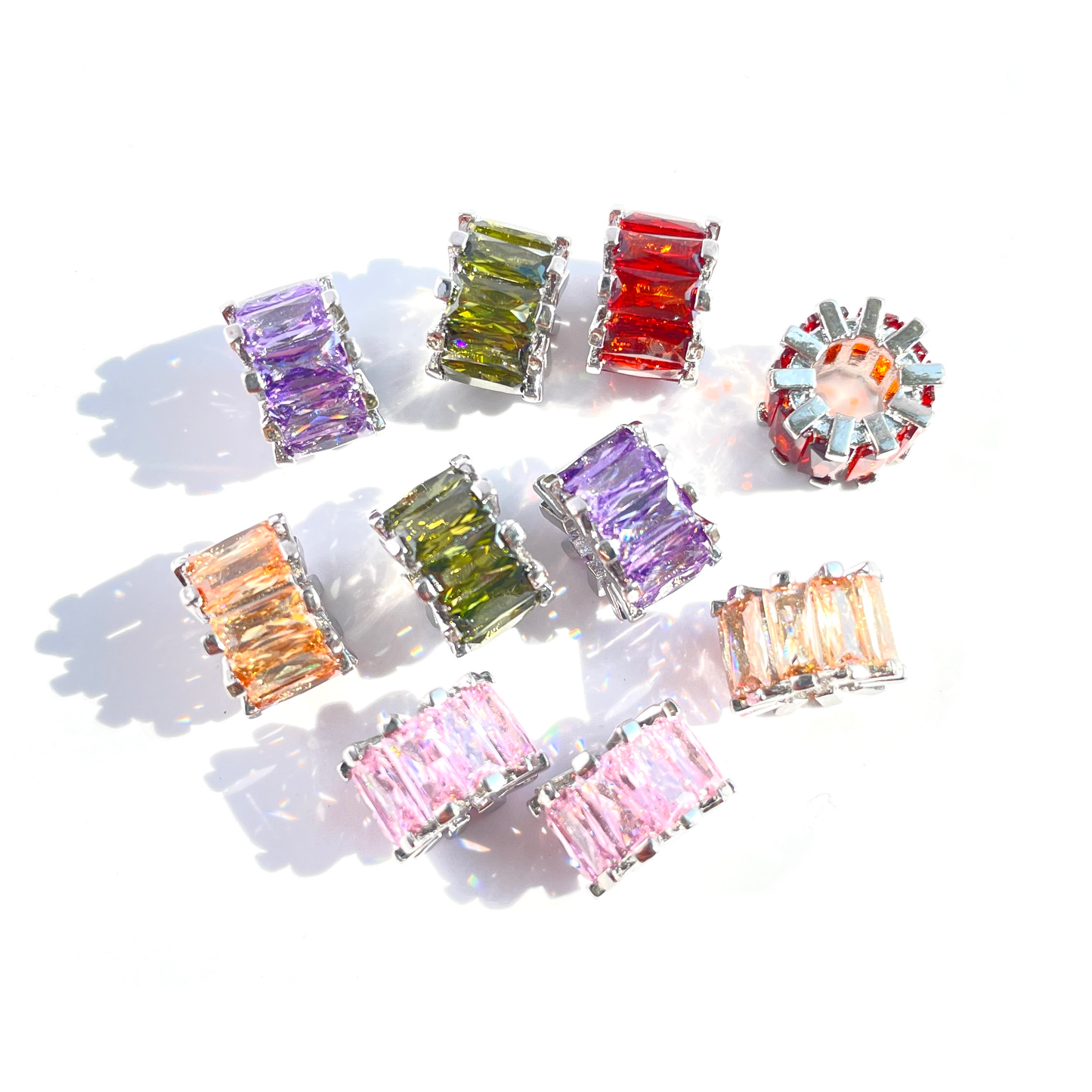 10pcs/lot 9.5*6.4mm Multicolor CZ Paved Big Hole Spacers Mix Silver CZ Paved Spacers Big Hole Beads New Spacers Arrivals Charms Beads Beyond