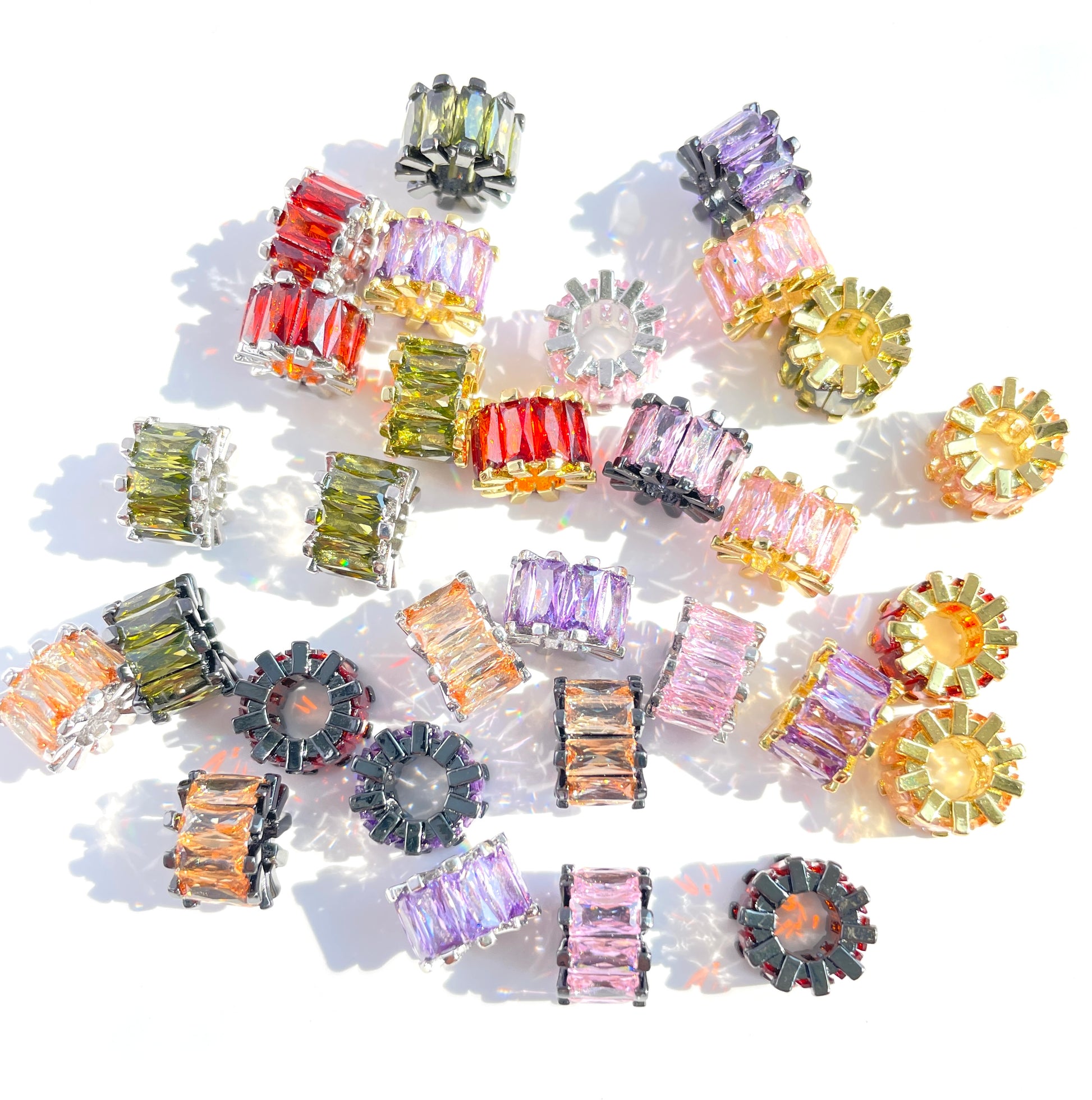 10pcs/lot 9.5*6.4mm Multicolor CZ Paved Big Hole Spacers Mix Random Colors CZ Paved Spacers Big Hole Beads New Spacers Arrivals Charms Beads Beyond