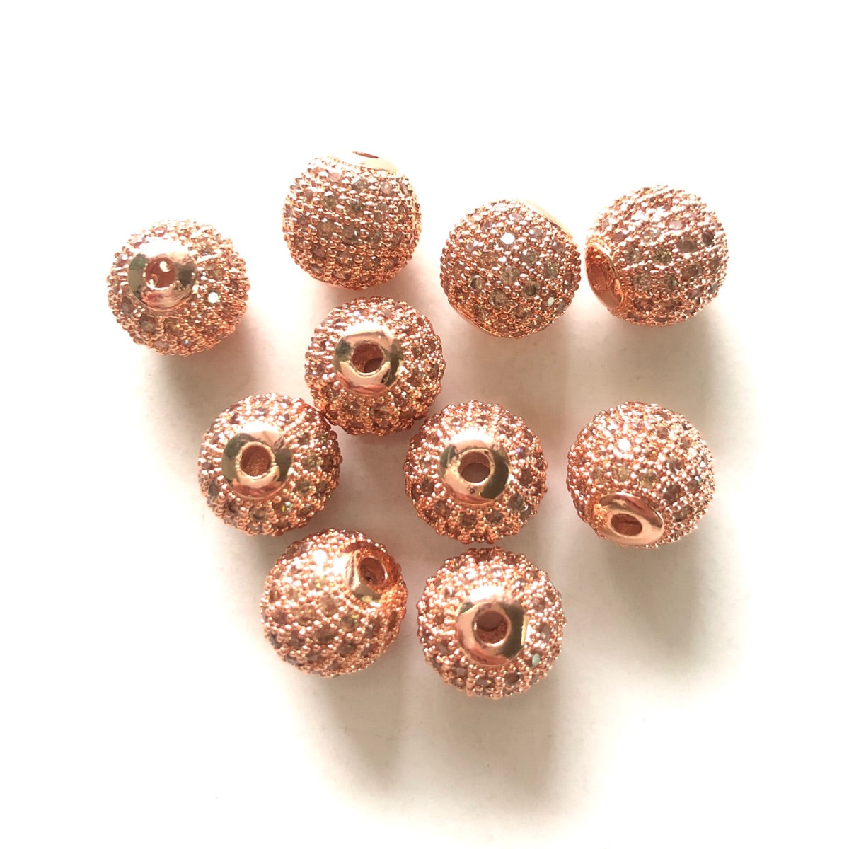 10pcs/lot 10mm Champagne CZ Paved Ball Beads Spacers Rose Gold CZ Paved Spacers 10mm Beads Ball Beads Colorful Zirconia Charms Beads Beyond