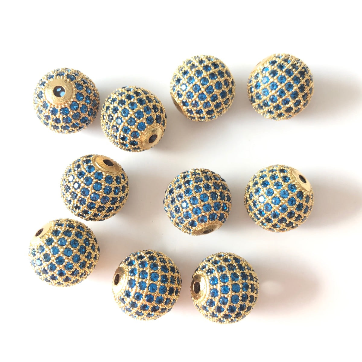 5/10/20pcs/lot 12mm Lake Blue CZ Paved Ball Beads Spacers Gold CZ Paved Spacers 12mm Beads Ball Beads Colorful Zirconia Charms Beads Beyond