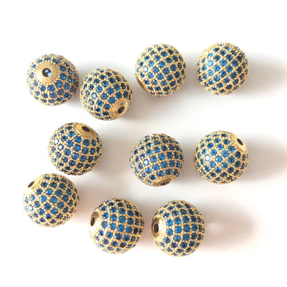 5/10/20pcs/lot 12mm Lake Blue CZ Paved Ball Beads Spacers Gold CZ Paved Spacers 12mm Beads Ball Beads Colorful Zirconia Charms Beads Beyond