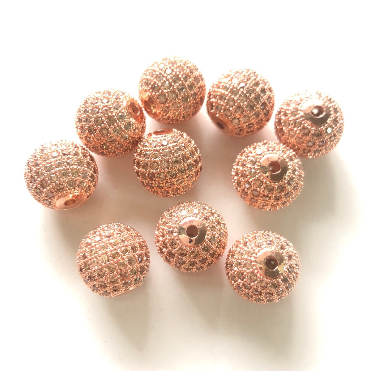 5/10/20pcs/lot 12mm Champagne CZ Paved Ball Beads Spacers Rose Gold CZ Paved Spacers 12mm Beads Ball Beads Colorful Zirconia Charms Beads Beyond