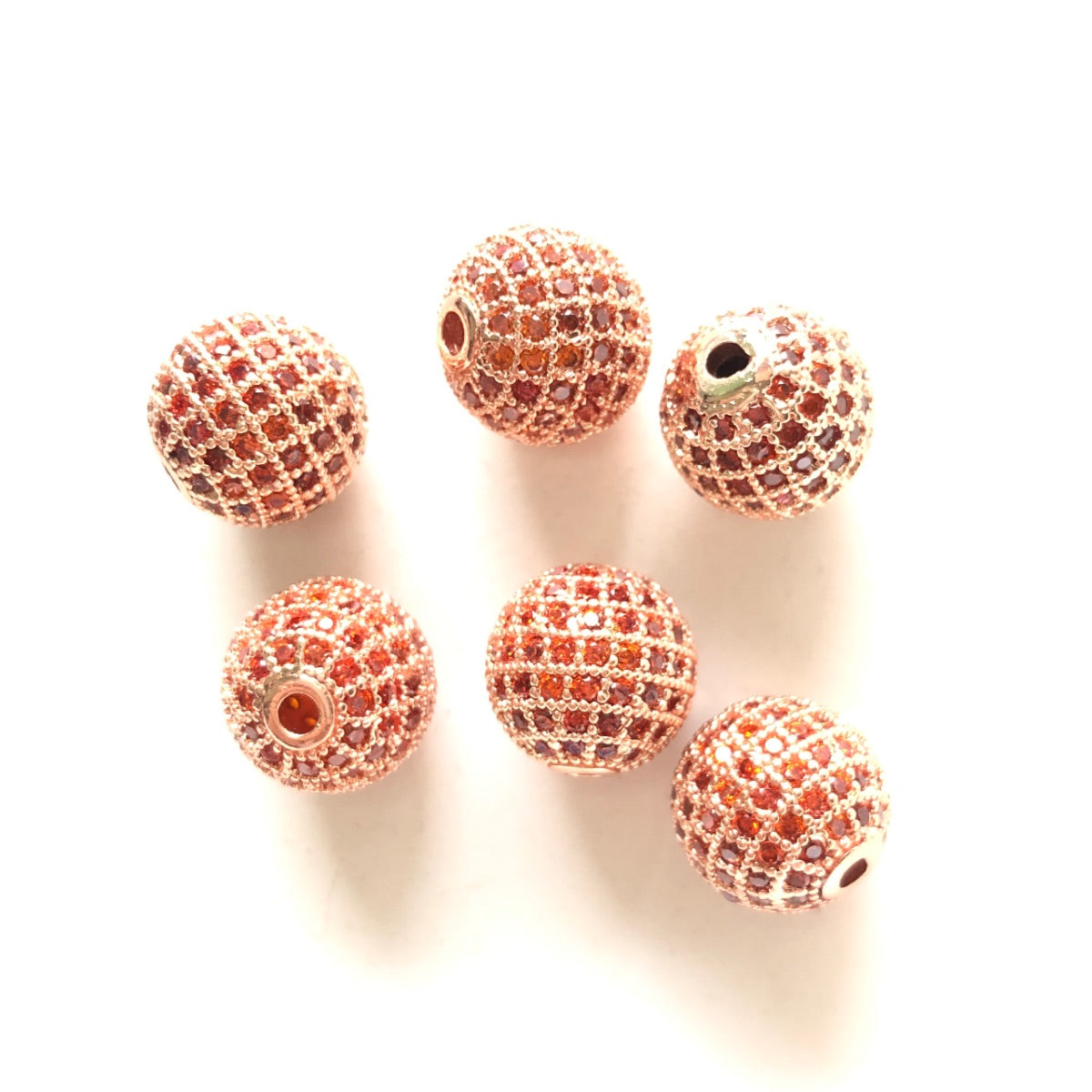 5/10/20pcs/lot 12mm Reddish Orange CZ Paved Ball Spacers Rose Gold CZ Paved Spacers 12mm Beads Ball Beads Colorful Zirconia Charms Beads Beyond