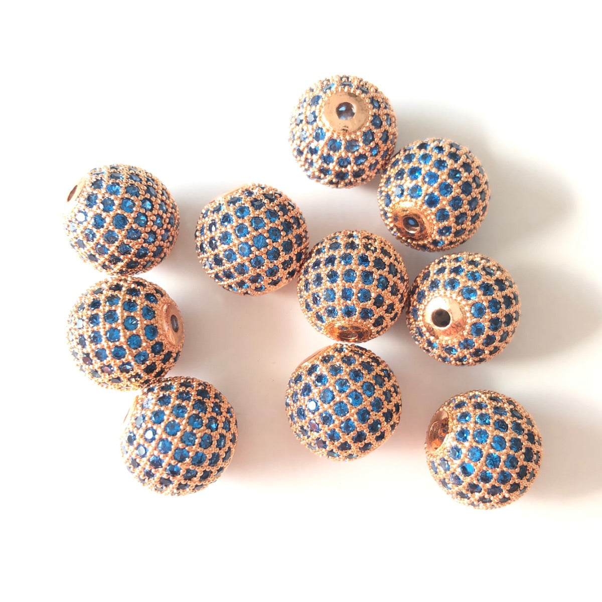 5/10/20pcs/lot 12mm Lake Blue CZ Paved Ball Beads Spacers Rose Gold CZ Paved Spacers 12mm Beads Ball Beads Colorful Zirconia Charms Beads Beyond