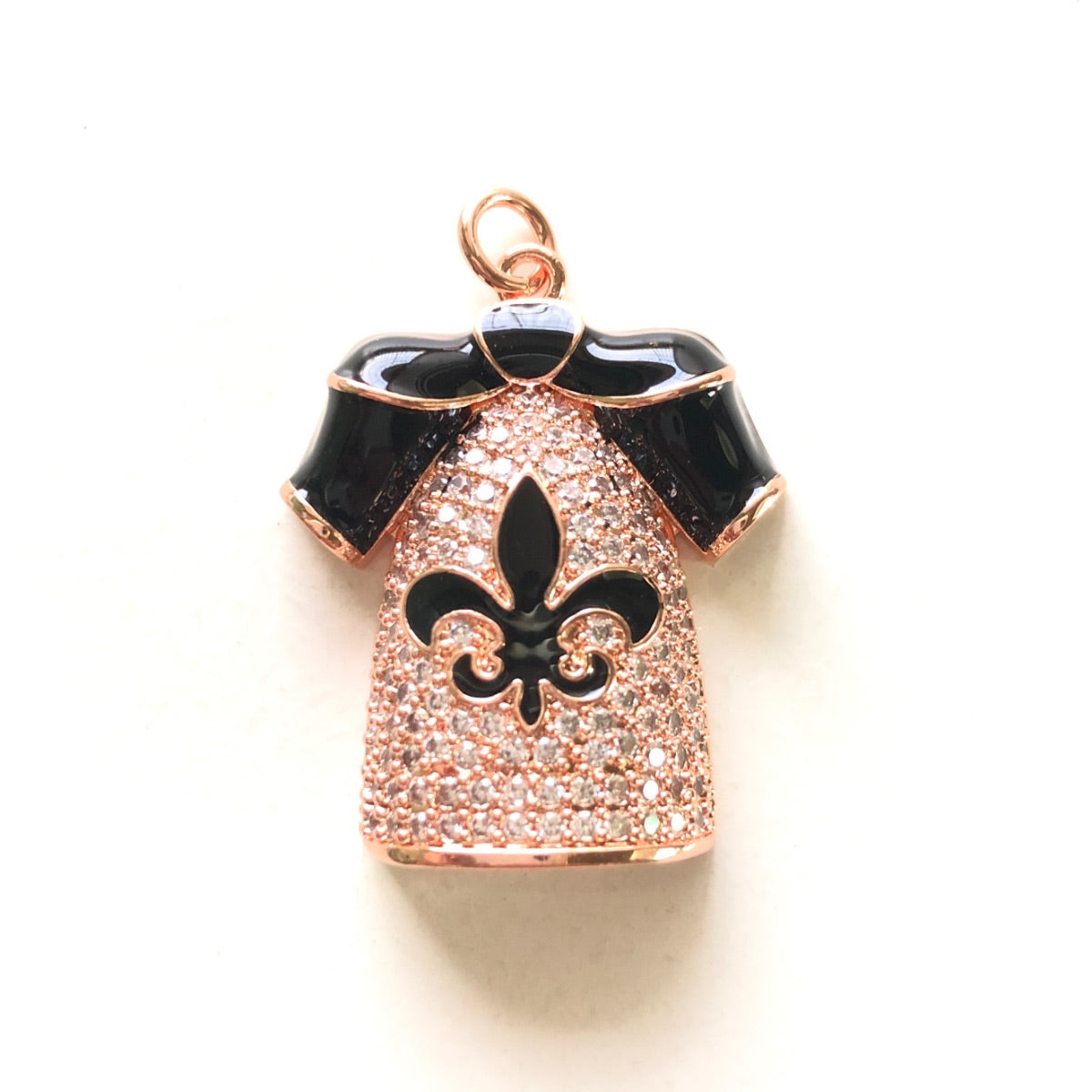 10pcs/lot 33*27mm Fleur De Lis CZ Saints Football Uniform Suit Jersey Charms Rose Gold CZ Paved Charms American Football Sports Louisiana Inspired New Charms Arrivals Charms Beads Beyond