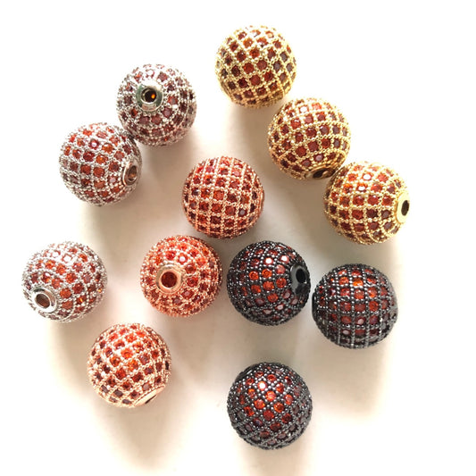 5/10/20pcs/lot 12mm Reddish Orange CZ Paved Ball Spacers Mix Colors CZ Paved Spacers 12mm Beads Ball Beads Colorful Zirconia Charms Beads Beyond