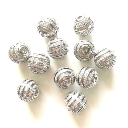 10pcs/lot 12mm CZ Paved Hollow Round Ball Spacers Silver CZ Paved Spacers 12mm Beads Ball Beads Charms Beads Beyond