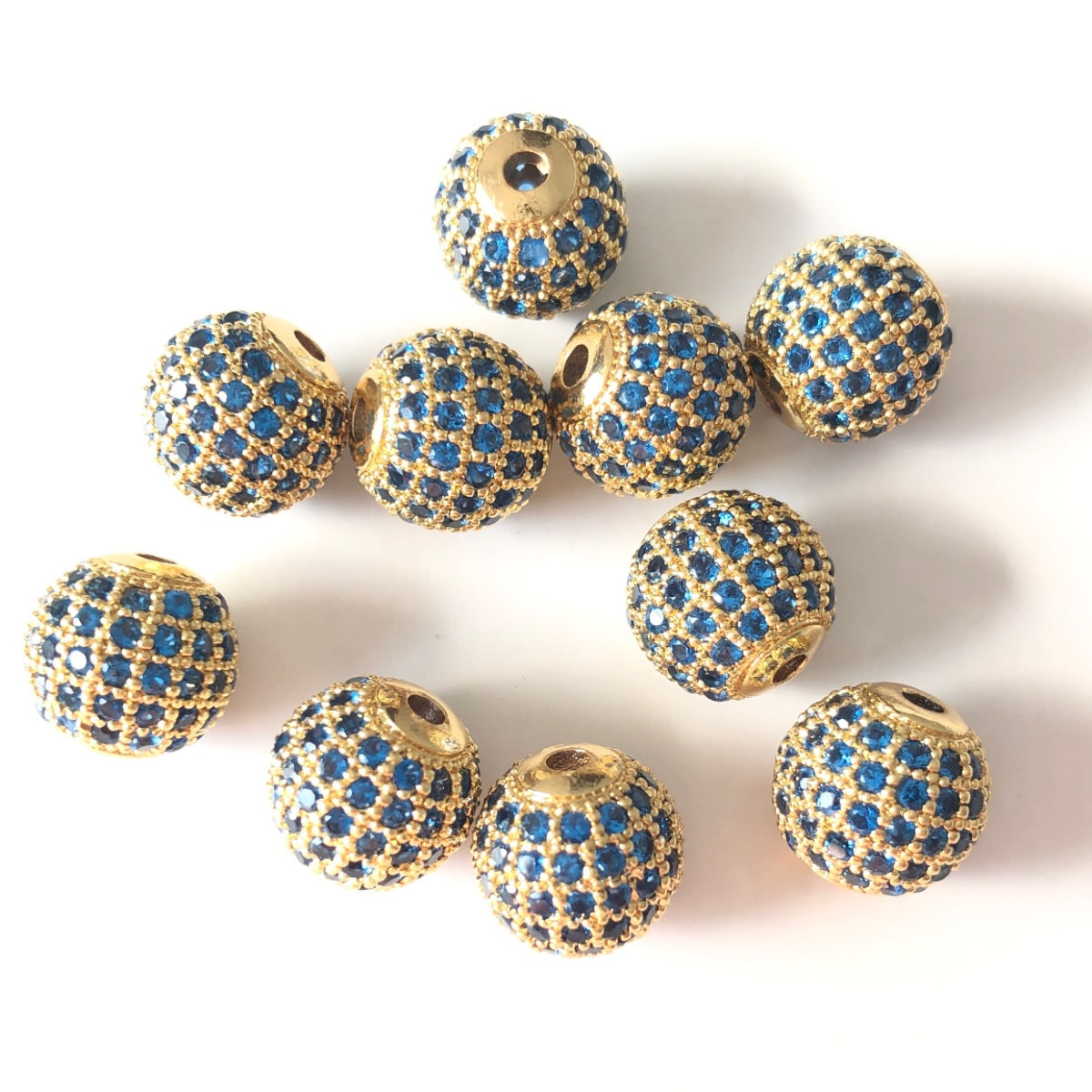 10pcs/lot 10mm Lake Blue CZ Paved Ball Beads Spacers Gold CZ Paved Spacers 10mm Beads Ball Beads Colorful Zirconia Charms Beads Beyond