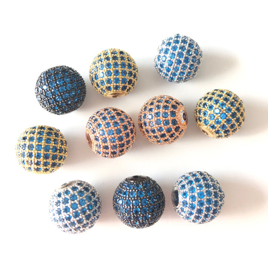 5/10/20pcs/lot 12mm Lake Blue CZ Paved Ball Beads Spacers Mix Colors CZ Paved Spacers 12mm Beads Ball Beads Colorful Zirconia Charms Beads Beyond