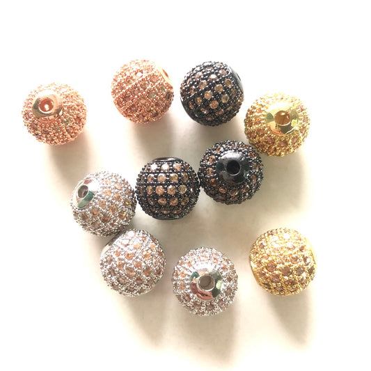 10pcs/lot 10mm Champagne CZ Paved Ball Beads Spacers Mix Color CZ Paved Spacers 10mm Beads Ball Beads Colorful Zirconia Charms Beads Beyond