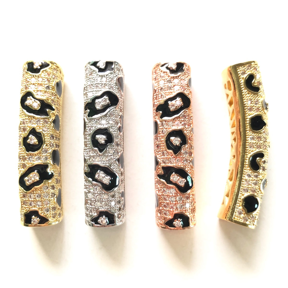 5-10pcs/lot 37.7*9mm Black Enamel Leopard Print CZ Paved Tube Bar Spacers 10pcs Mix Colors CZ Paved Spacers Leopard Printed New Spacers Arrivals Tube Bar Centerpieces Charms Beads Beyond