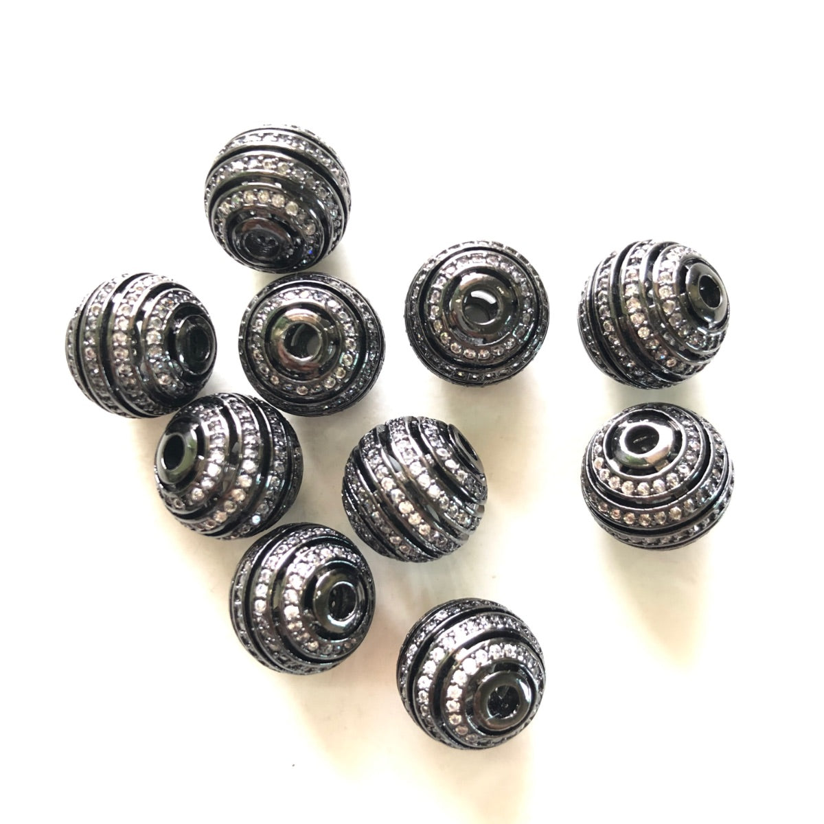 10pcs/lot 12mm CZ Paved Hollow Round Ball Spacers Black CZ Paved Spacers 12mm Beads Ball Beads Charms Beads Beyond