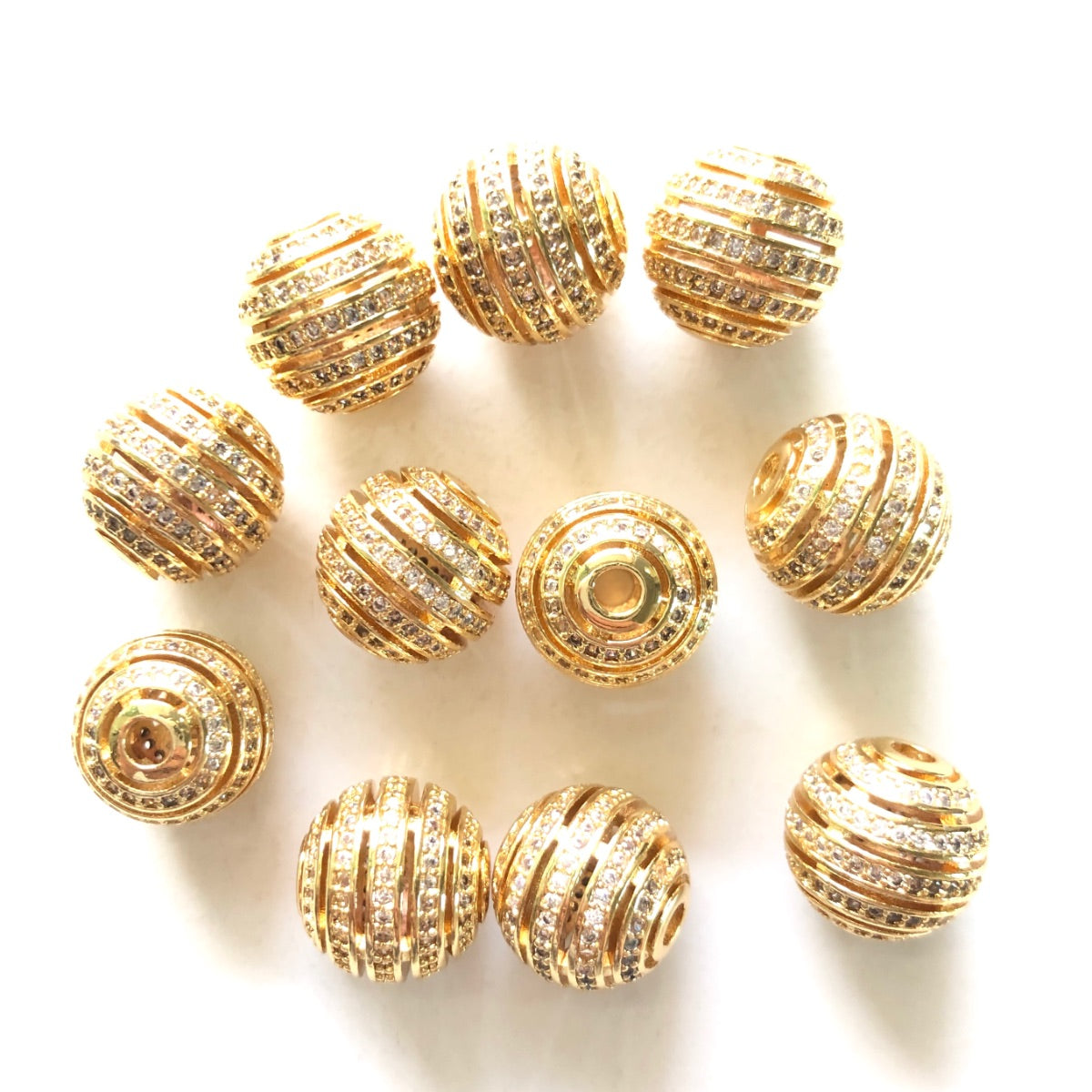 10pcs/lot 12mm CZ Paved Hollow Round Ball Spacers Gold CZ Paved Spacers 12mm Beads Ball Beads Charms Beads Beyond