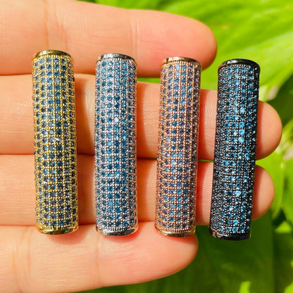 5-10pcs/lot 37.7*9mm Lake Blue CZ Paved Tube Bar Spacers CZ Paved Spacers Colorful Zirconia Tube Bar Centerpieces Charms Beads Beyond