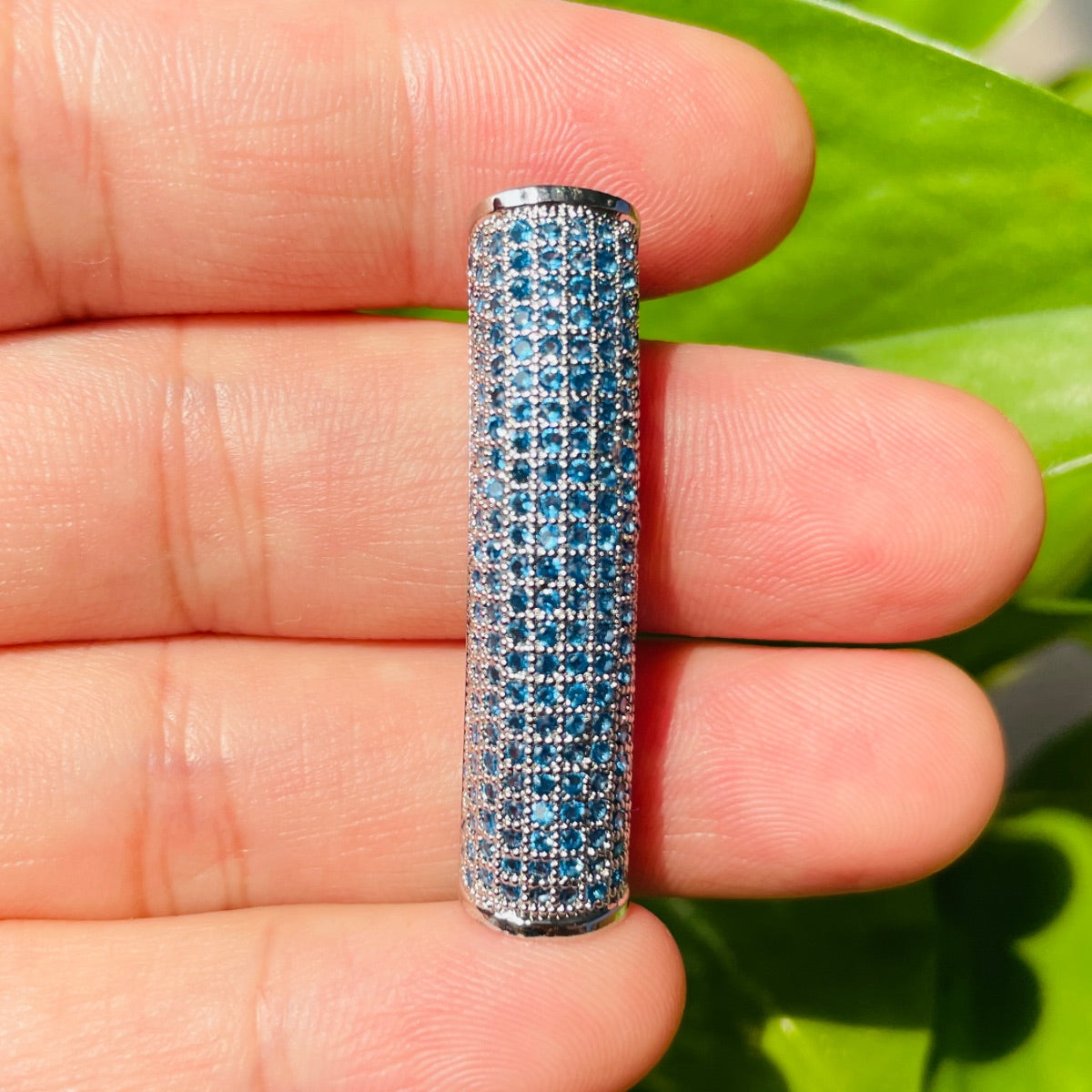 5-10pcs/lot 37.7*9mm Lake Blue CZ Paved Tube Bar Spacers CZ Paved Spacers Colorful Zirconia Tube Bar Centerpieces Charms Beads Beyond