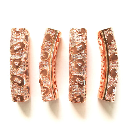 5-10pcs/lot 37.7*9mm Brown Enamel Leopard Print CZ Paved Tube Bar Spacers Rose Gold CZ Paved Spacers Leopard Printed New Spacers Arrivals Tube Bar Centerpieces Charms Beads Beyond