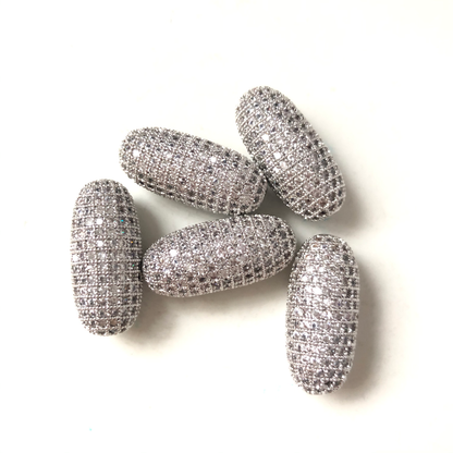 5-10pcs/lot 11.5*24.8mm CZ Paved Oval Centerpiece Spacers Silver CZ Paved Spacers Oval Spacers Charms Beads Beyond