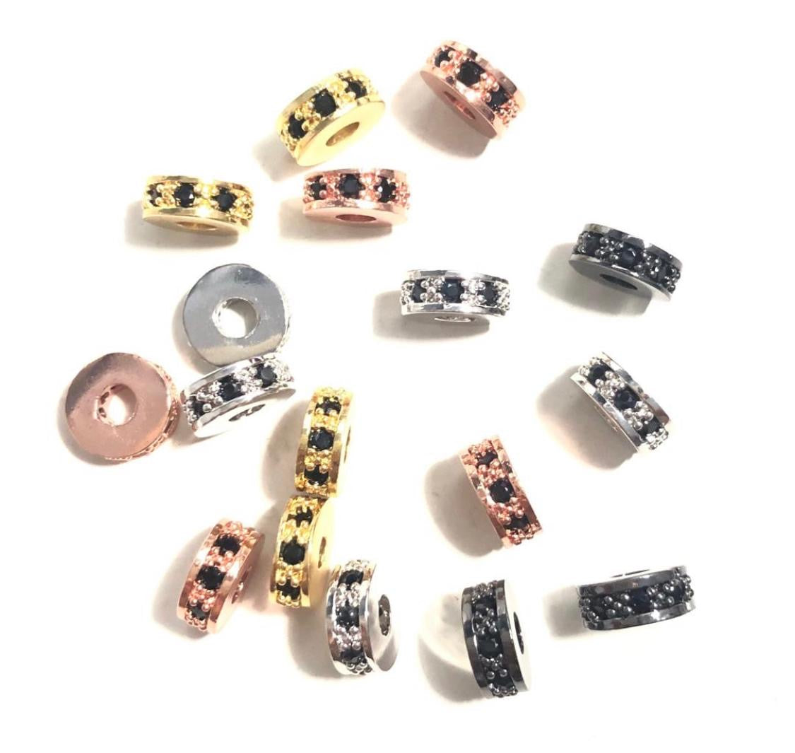 20pcs/lot 7*3mm Black CZ Paved Wheel Rondelle Spacers Mix Color CZ Paved Spacers Rondelle Beads Charms Beads Beyond