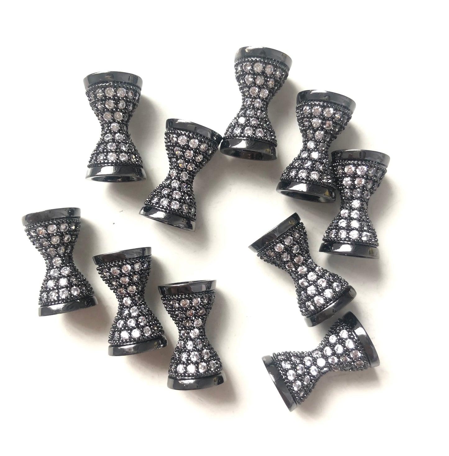 20pcs/lot 17.5*9.6mm CZ Paved Hourglass Spacers Black CZ Paved Spacers Hourglass Beads Charms Beads Beyond