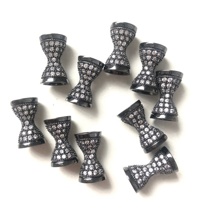 20pcs/lot 17.5*9.6mm CZ Paved Hourglass Spacers Black CZ Paved Spacers Hourglass Beads Charms Beads Beyond