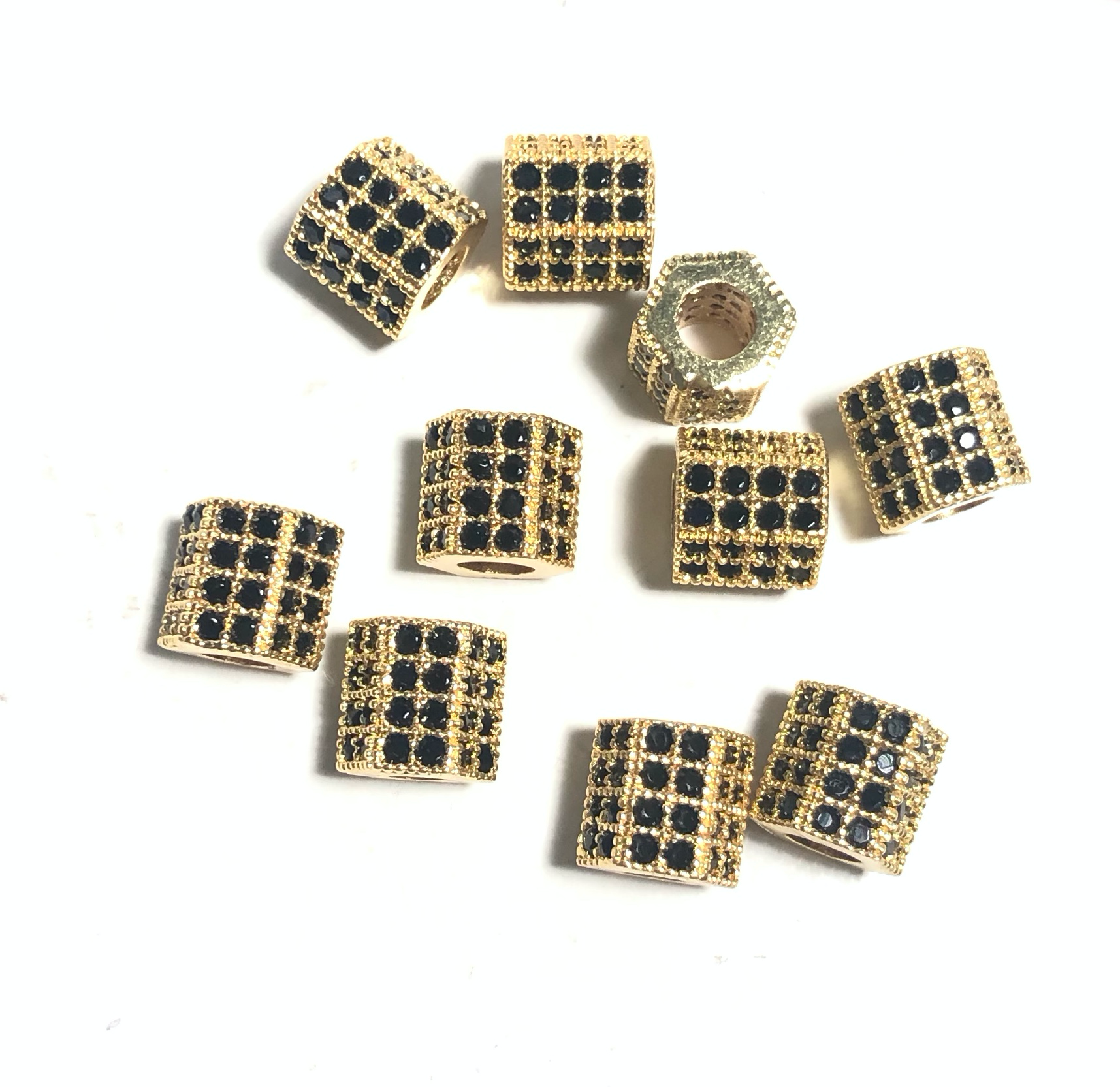 50pcs/lot 8*7mm Black CZ Paved Hexagon Spacers Gold Wholesale Charms Beads Beyond