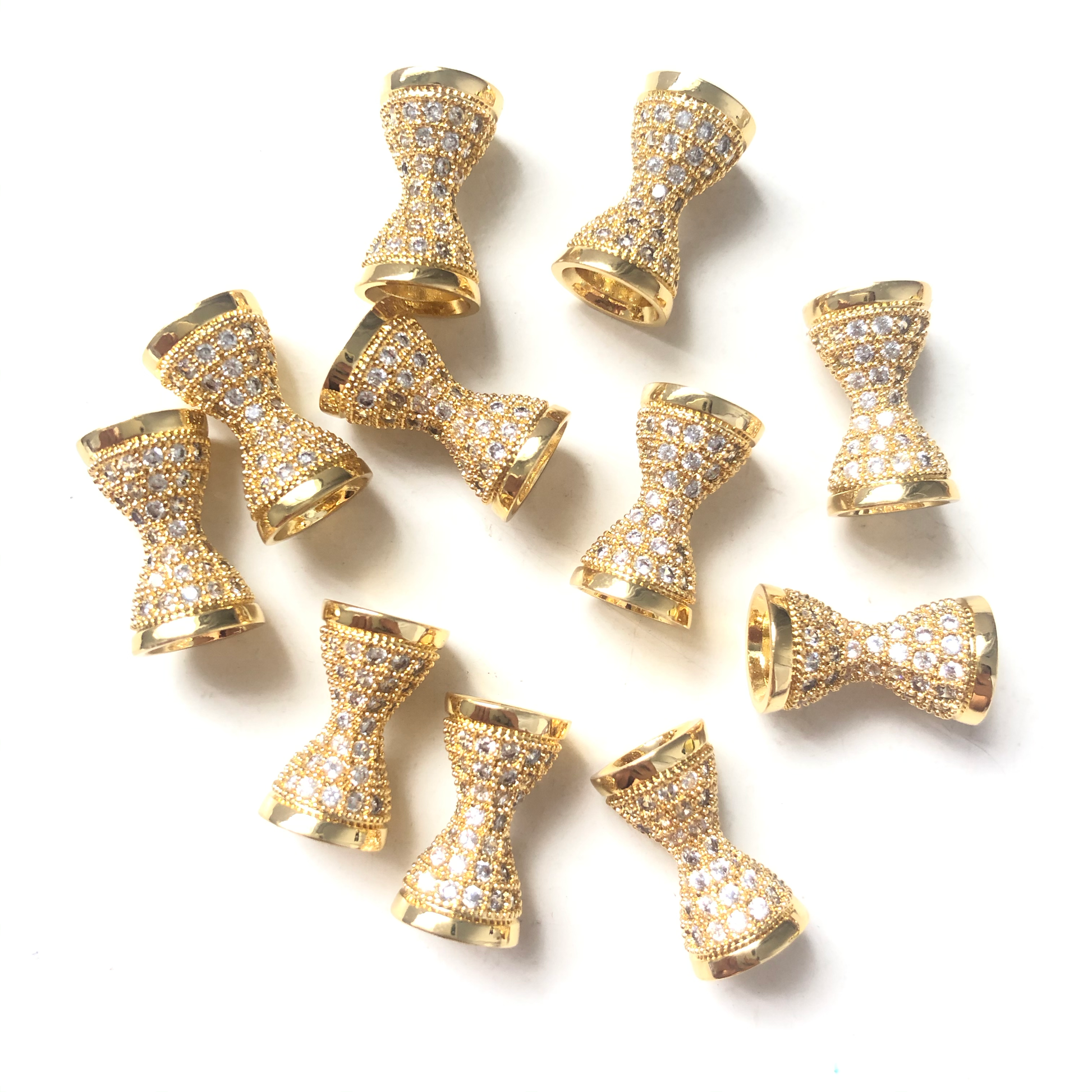 20pcs/lot 17.5*9.6mm CZ Paved Hourglass Spacers Gold CZ Paved Spacers Hourglass Beads Charms Beads Beyond