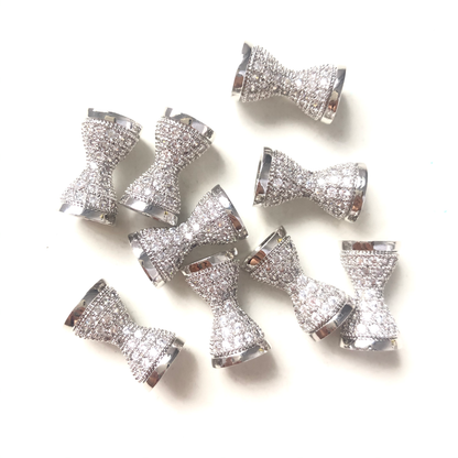 20pcs/lot 17.5*9.6mm CZ Paved Hourglass Spacers Silver CZ Paved Spacers Hourglass Beads Charms Beads Beyond