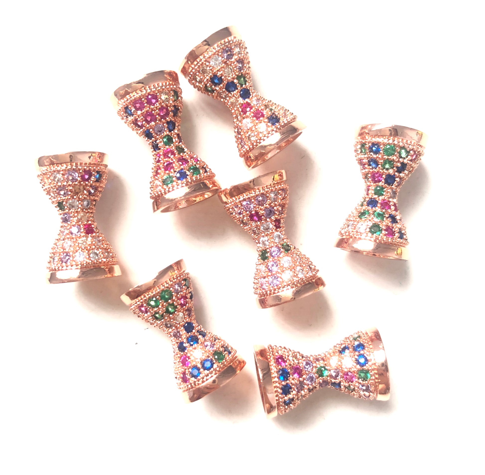 10pcs/lot 17.5*9.6mm Multicolor CZ Paved Hourglass Spacers Rose Gold CZ Paved Spacers Colorful Zirconia Hourglass Beads Charms Beads Beyond