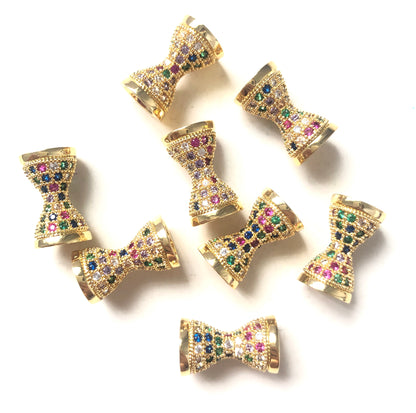 10pcs/lot 17.5*9.6mm Multicolor CZ Paved Hourglass Spacers Gold CZ Paved Spacers Colorful Zirconia Hourglass Beads Charms Beads Beyond