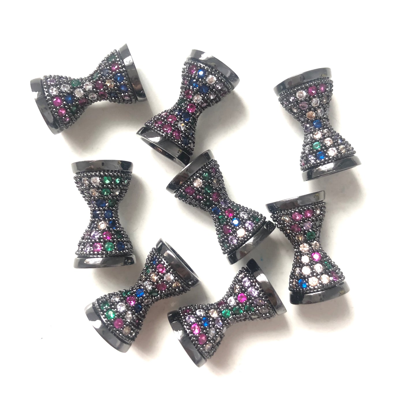 10pcs/lot 17.5*9.6mm Multicolor CZ Paved Hourglass Spacers Black CZ Paved Spacers Colorful Zirconia Hourglass Beads Charms Beads Beyond