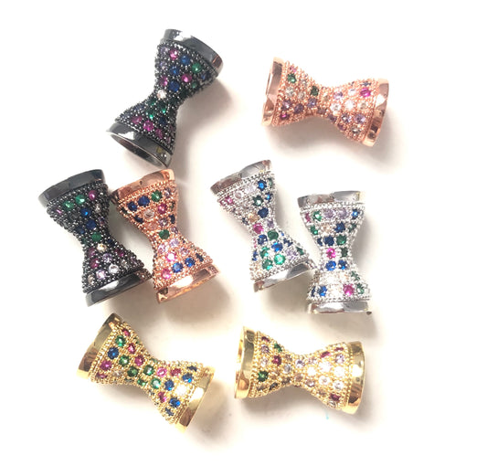 10pcs/lot 17.5*9.6mm Multicolor CZ Paved Hourglass Spacers Mix Color CZ Paved Spacers Colorful Zirconia Hourglass Beads Charms Beads Beyond