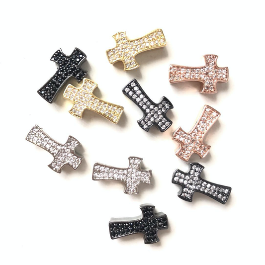20pcs/lot 14*9mm CZ Paved Small Cross Centerpiece Spacers Mix Color CZ Paved Spacers Cross Spacers Charms Beads Beyond