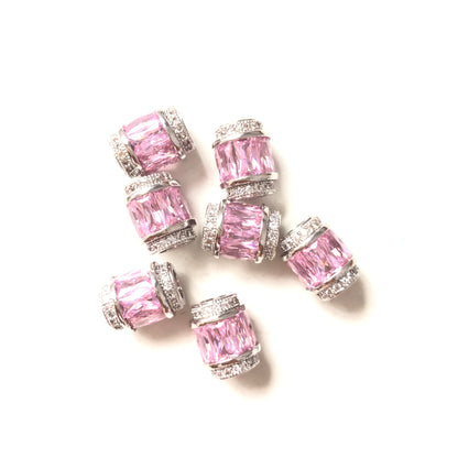 10pcs/lot 12*10mm Pink CZ Paved Big Hole Spacers Silver CZ Paved Spacers Big Hole Beads New Spacers Arrivals Charms Beads Beyond