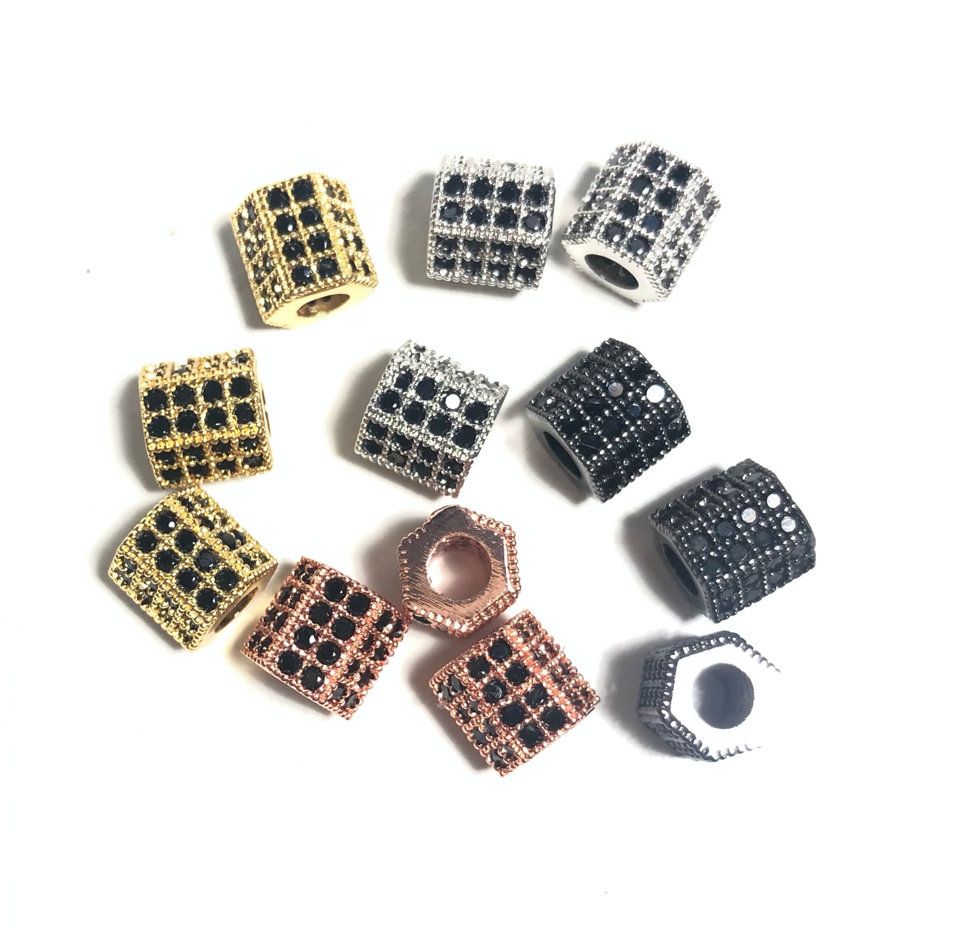 50pcs/lot 8*7mm Black CZ Paved Hexagon Spacers Mix Color Wholesale Charms Beads Beyond