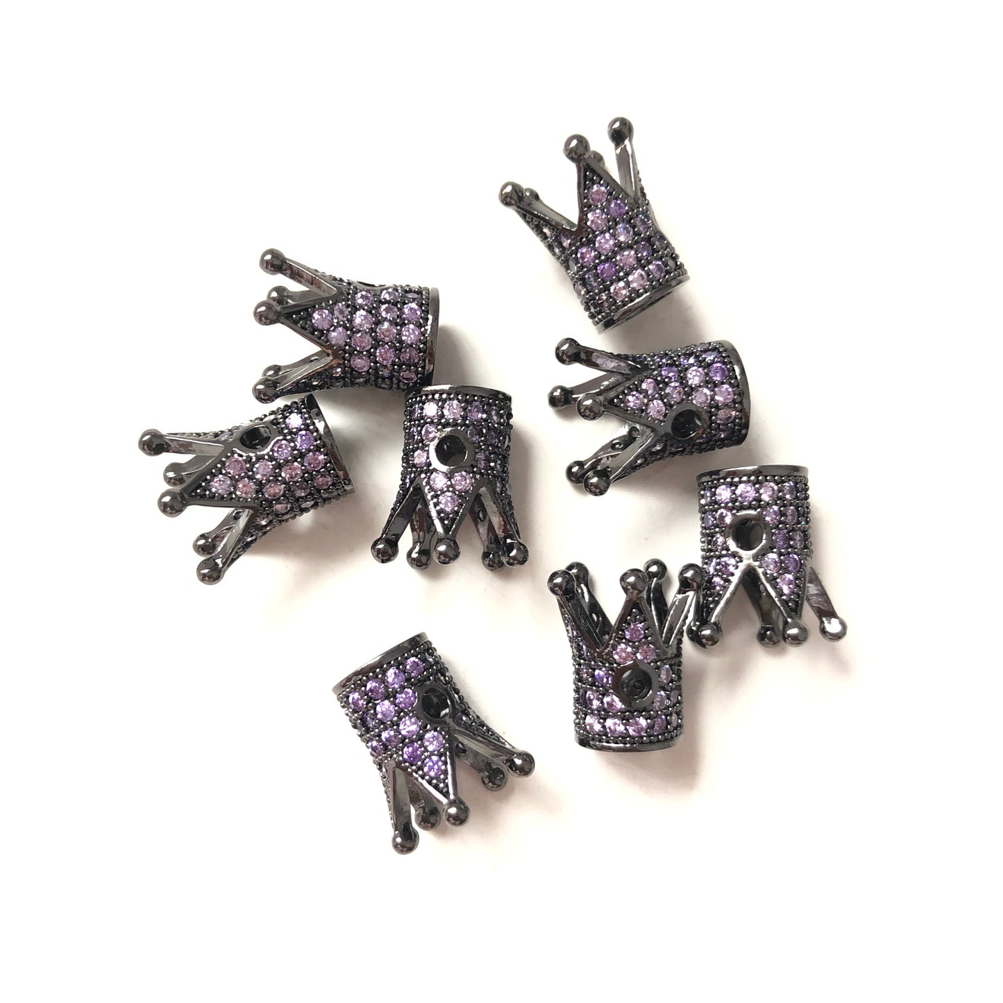 10pcs/lot Purple CZ Paved Crown Spacers Black CZ Paved Spacers Colorful Zirconia Crown Beads Charms Beads Beyond