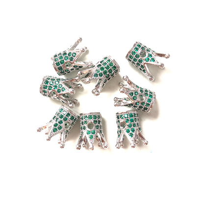 10pcs/lot Green CZ Paved Crown Spacers Silver CZ Paved Spacers Colorful Zirconia Crown Beads Charms Beads Beyond
