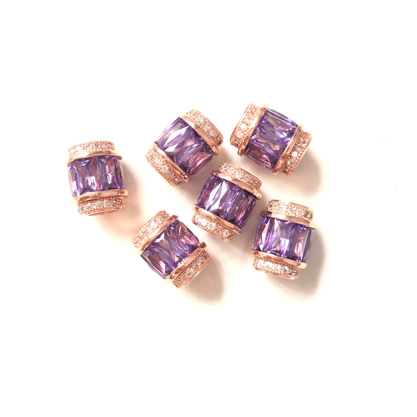 10pcs/lot 12*10mm Purple CZ Paved Big Hole Spacers Rose Gold CZ Paved Spacers Big Hole Beads New Spacers Arrivals Charms Beads Beyond