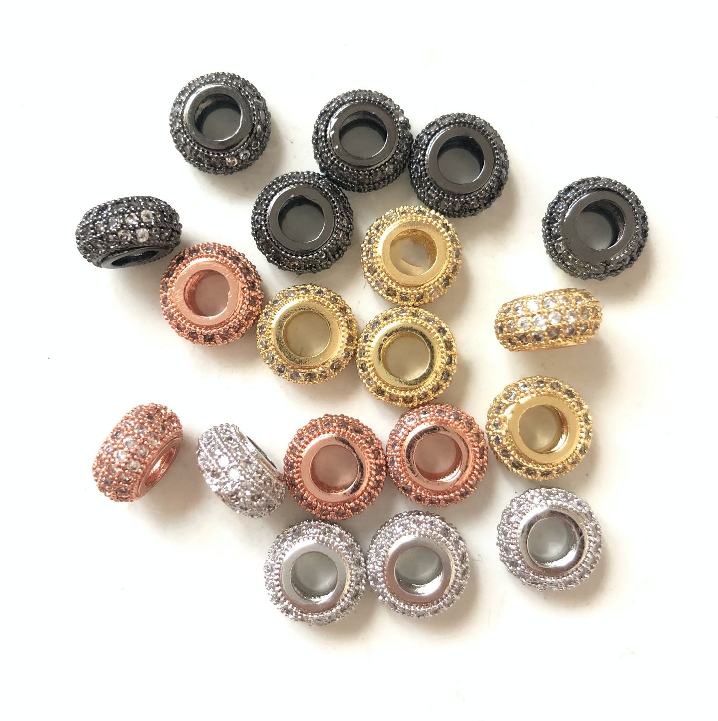 20pcs/lot 8.6*4.9mm Clear CZ Paved Wheel Rondelle Spacers Mix Color CZ Paved Spacers Rondelle Beads Charms Beads Beyond