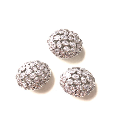 5-10pcs/lot 19*16mm Small Size Hollow Flat Oval CZ Egg Beads Spacers Silver CZ Paved Spacers Egg Beads Charms Beads Beyond
