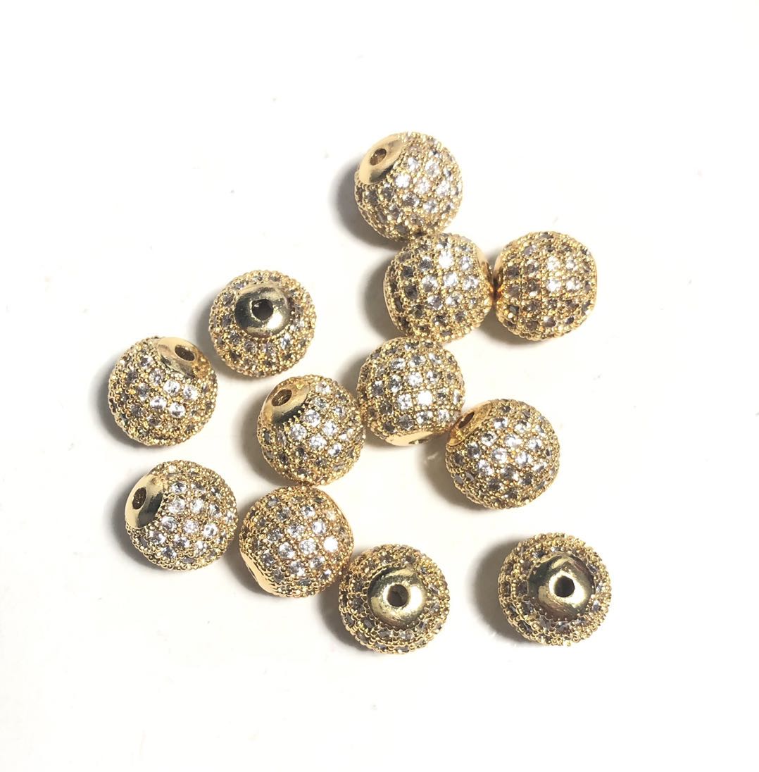 20pcs/lot 10mm Clear CZ Paved Ball Spacers Gold CZ Paved Spacers 10mm Beads Ball Beads Charms Beads Beyond