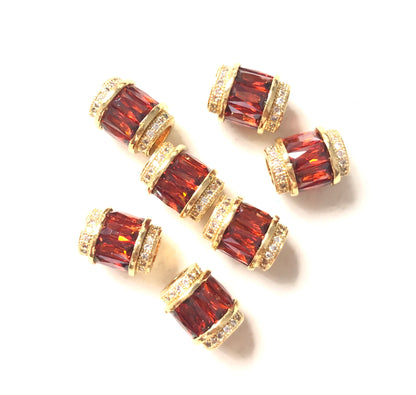 10pcs/lot 12*10mm Red CZ Paved Big Hole Spacers Gold CZ Paved Spacers Big Hole Beads New Spacers Arrivals Charms Beads Beyond