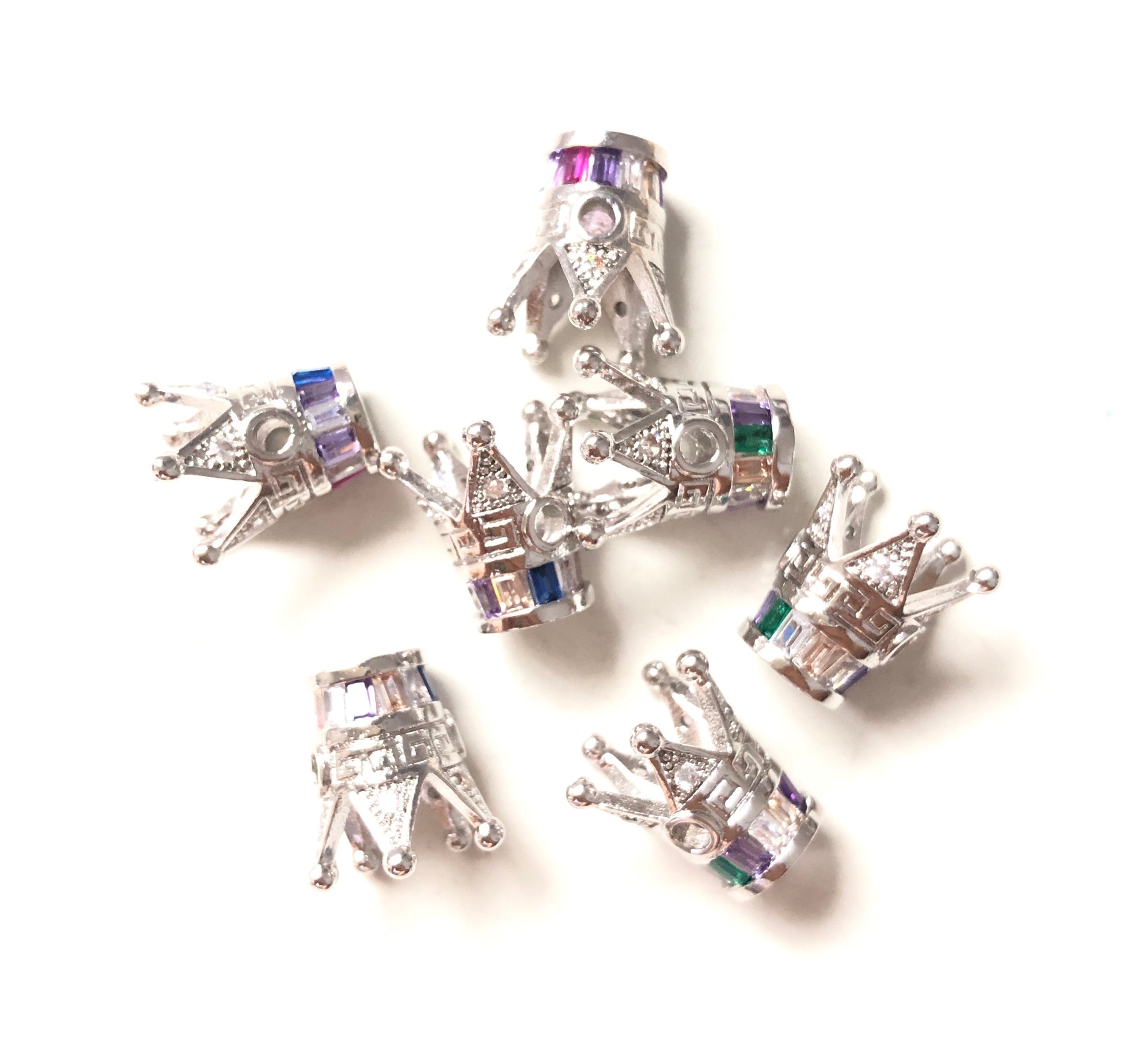 10pcs/lot 12*8mm Multicolor CZ Paved Crown Spacers Silver CZ Paved Spacers Colorful Zirconia Crown Beads Charms Beads Beyond