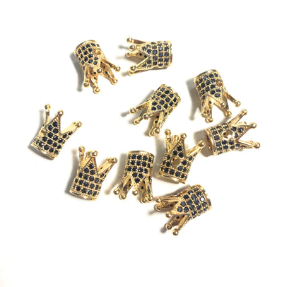 20pcs/lot 13*8mm Black CZ Paved Crown Spacers Gold CZ Paved Spacers Crown Beads Charms Beads Beyond