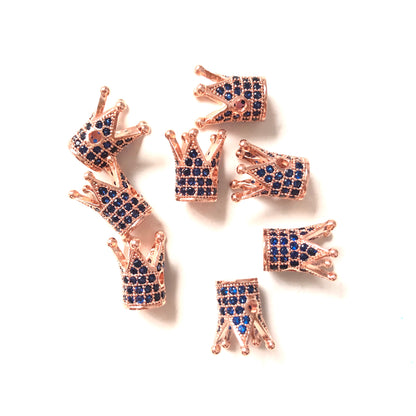10pcs/lot Blue CZ Paved Crown Spacers Rose Gold CZ Paved Spacers Colorful Zirconia Crown Beads Charms Beads Beyond