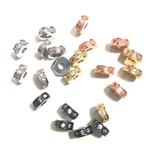 50pcs/lot 7*3mm Clear CZ Paved Wheel Spacers Mix Color Wholesale Charms Beads Beyond
