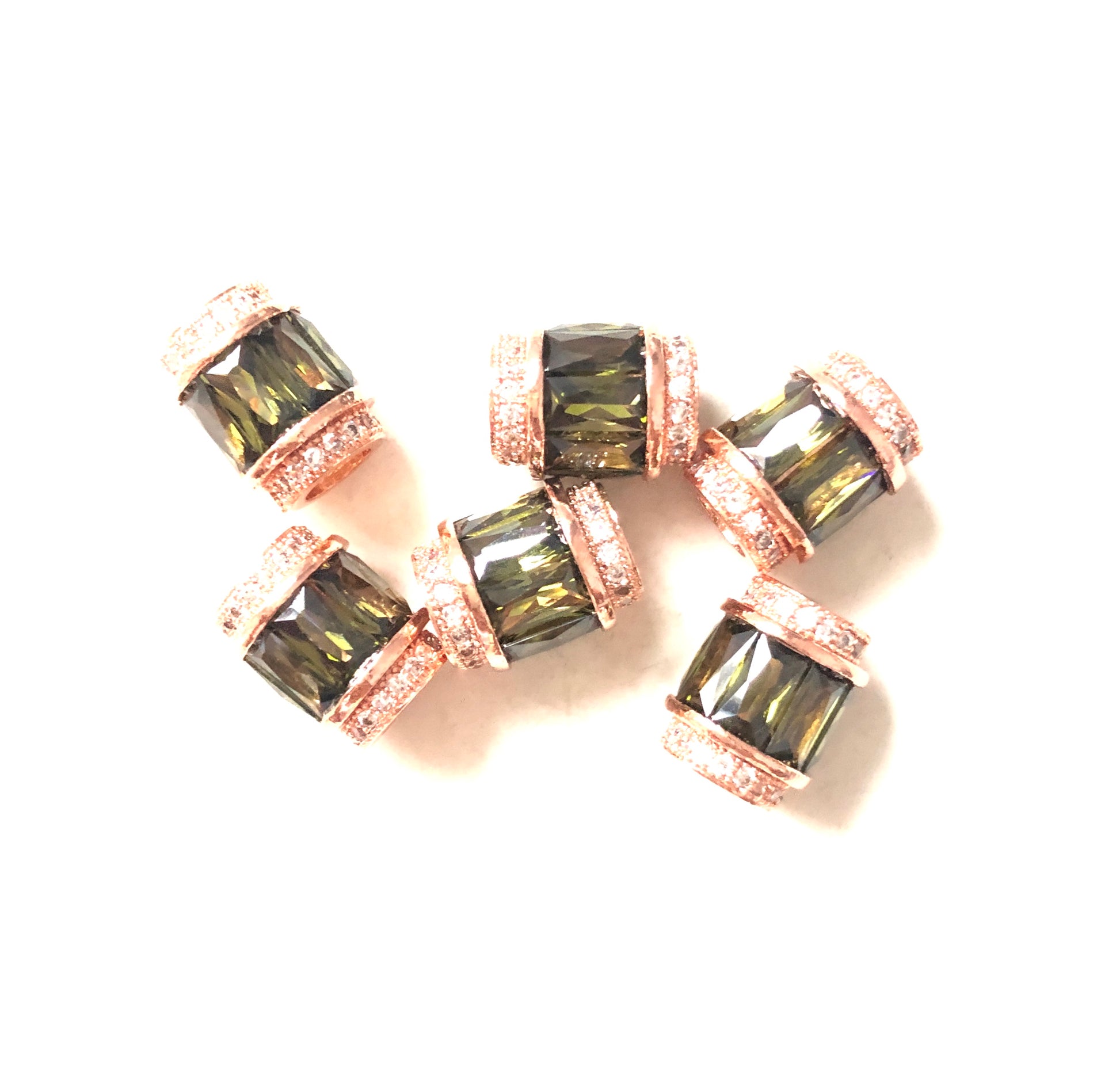 10pcs/lot 12*10mm Green CZ Paved Big Hole Spacers Rose Gold CZ Paved Spacers Big Hole Beads New Spacers Arrivals Charms Beads Beyond