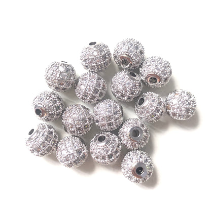 50pcs/lot 8mm CZ Paved Ball Spacers Silver Wholesale Charms Beads Beyond