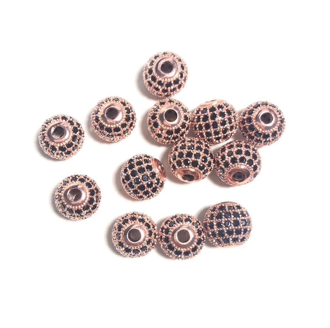 50pcs/lot 8mm Black CZ Paved Ball Spacers Rose Gold Wholesale Charms Beads Beyond