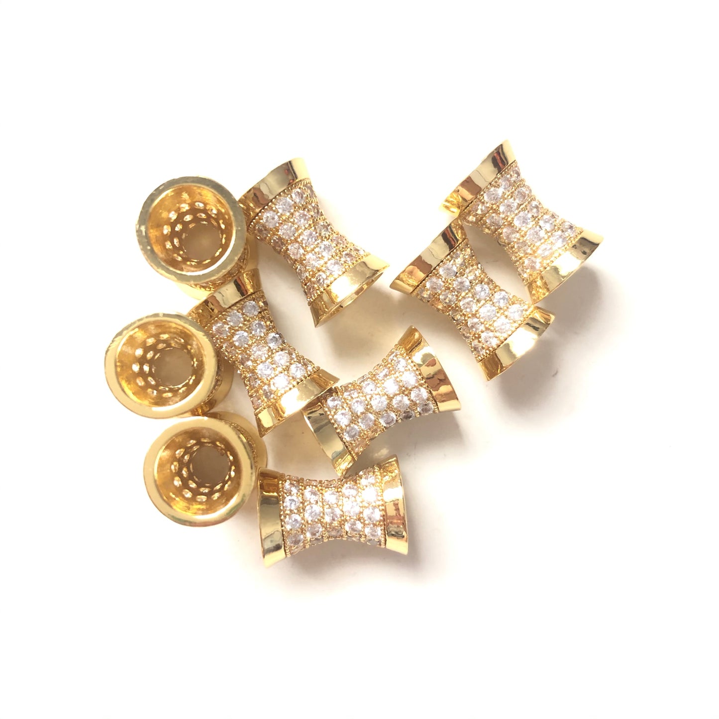 20pcs/lot 13.8*9.7mm CZ Paved Hourglass Spacers Gold CZ Paved Spacers Hourglass Beads Charms Beads Beyond