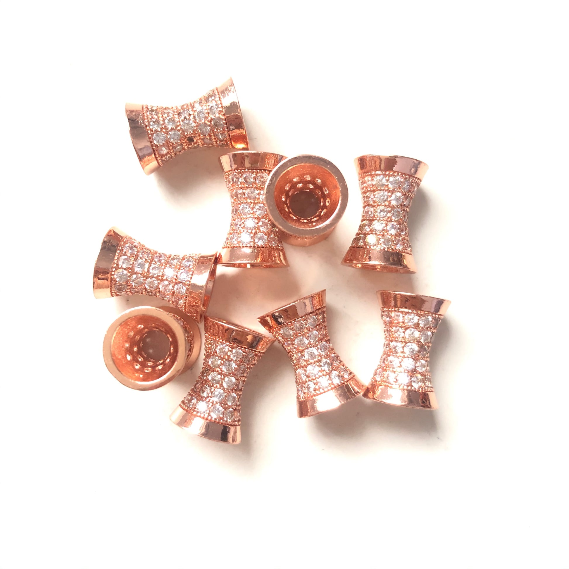 20pcs/lot 13.8*9.7mm CZ Paved Hourglass Spacers Rose Gold CZ Paved Spacers Hourglass Beads Charms Beads Beyond